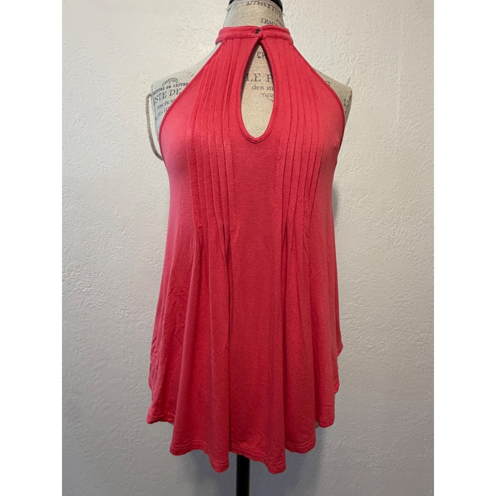 Free People Coral Pink Pintuck Keyhole Halter Top Racerback XS